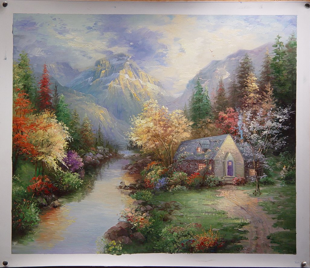 (image for) Handmade Oil painting for home canvas, oil painting framed canvas for living room Thomas Kinkade's painting, NO.71